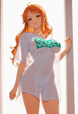 Nami in a Sheer White Shirt