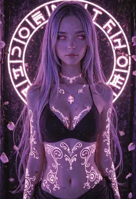 Neon Sorceress with Glowing Runes
