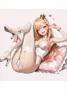 Blonde Anime Girl in Bridal Lingerie