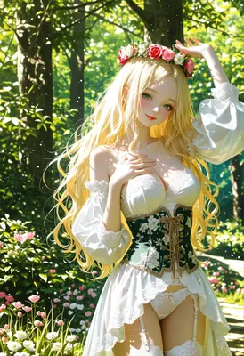 Blonde Maiden in a Floral Garden