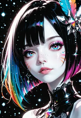 Stellar Prism Girl with Rainbow Hair