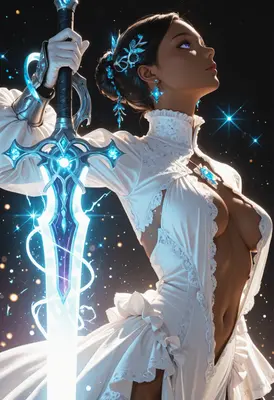 Radiant Warrior with Glowing Crystal Blade