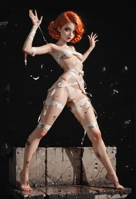 Redheaded Heroine Bound in White Bandages