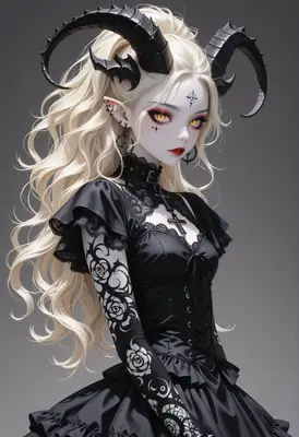 Gothic Demon Girl with Horns