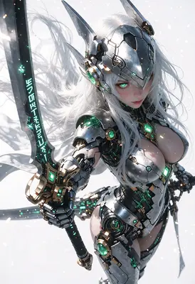 Silver Cybernetic Knight with Glowing Blade