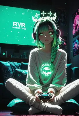 Neon Gamer Girl Playing Video Games