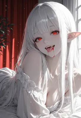 Seductive Vampire With Radiant White Hair