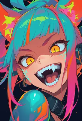 Neon Fang Predator Anime Portrait