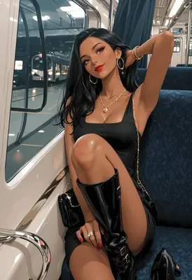 Chic Woman Relaxing on a Train