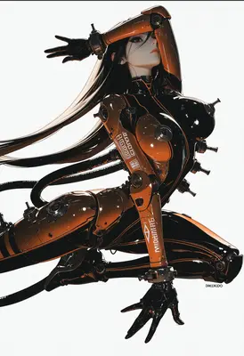 Cybernetic Android in Orange and Black