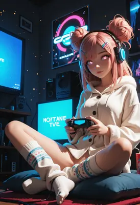 Cozy Pink Haired Gamer Girl