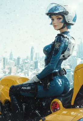 Future Police Officer on Yellow Motorcycle