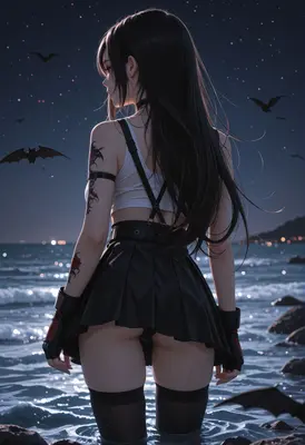 Gothic Girl Standing in the Ocean