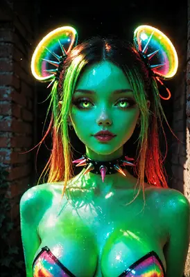Neon Cyberpunk Girl with Spiked Choker