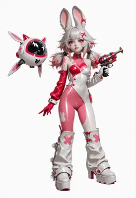 Futuristic Bunny Girl With Robotic Companion