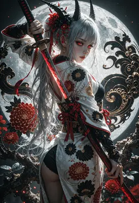 Demon Samurai Under the Full Moon