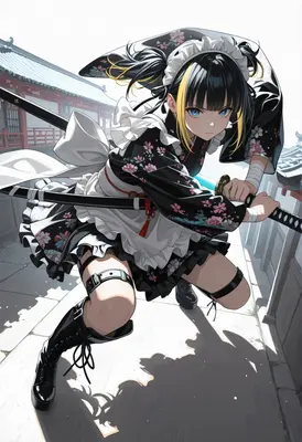 Samurai Maid in Floral Kimono