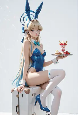 Blue Bunny Waitress with Sweet Treats