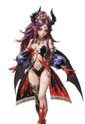 Elegant Demon Queen in Crimson Attire