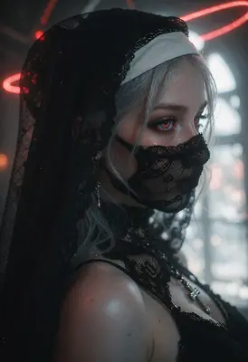 Gothic Nun with Glowing Red Eyes