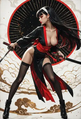 Dual Katana Warrior in Red and Black