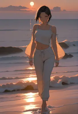 Sunset Stroll Along the Beach