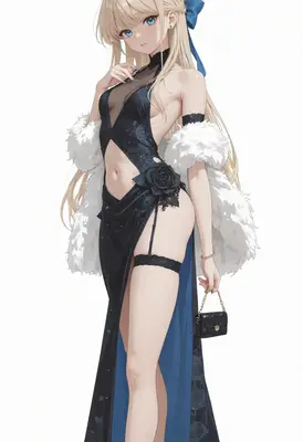 Elegant Blonde in Black Evening Gown