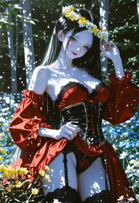 Elegant Maiden in a Floral Glade