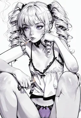 Pigtails and Smoke in Lingerie