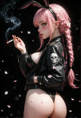 Rebellious Bunny Girl Smoking