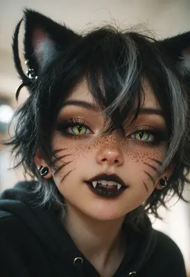 Intense Gaze of a Cat Girl