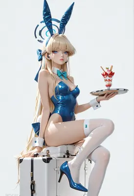 Blonde Bunny Girl Serving Strawberry Parfait