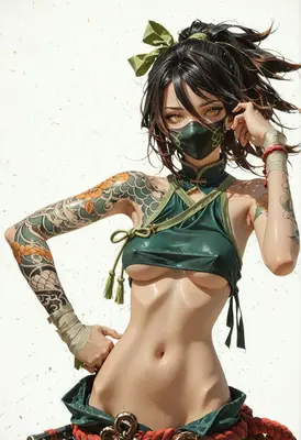 Tattooed Kunoichi in Green Attire