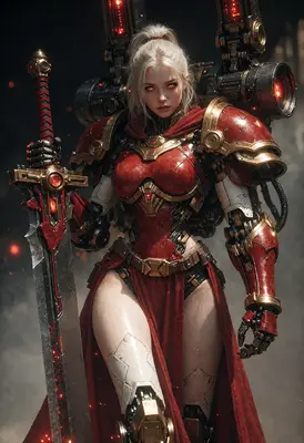 Red Armored Warrior with Glowing Sword