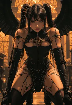 Gothic Angel in Ornate Black Attire