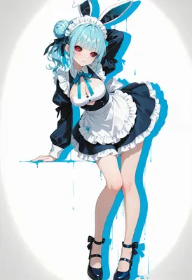 Cute Bunny Maid with Blue Hair
