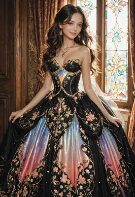 Elegant Princess in Iridescent Ball Gown