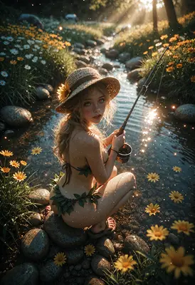 Serene Fishing in a Sunlit Stream
