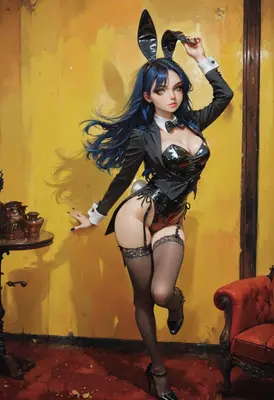 Elegant Bunny Girl in Yellow Room