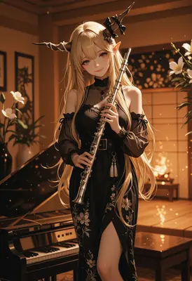 Elegant Elf Musician with Silver Flute