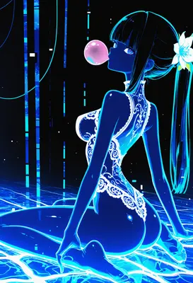 Neon Digital Dreamscape Bubblegum Girl