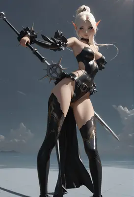 Ethereal Elven Warrior in Black Armor