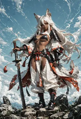 White Haired Kitsune Samurai Warrior