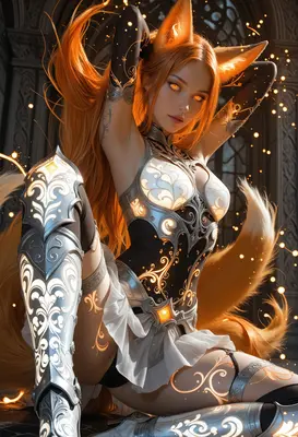 Radiant Kitsune Warrior in Glowing Armor