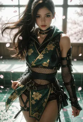 Floral Ninja Amidst Falling Petals