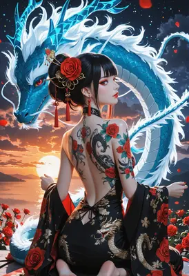 Dragon Maiden with Rose Tattoos