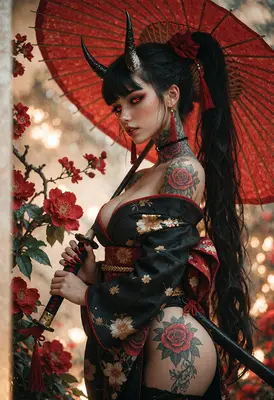 Oni Warrior with Red Parasol
