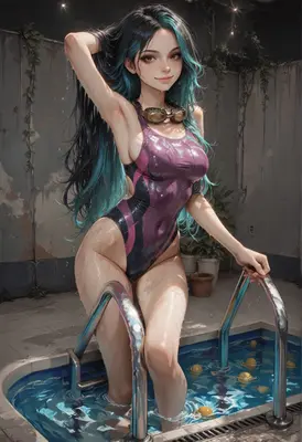 Wet Hair Swimmer by the Pool