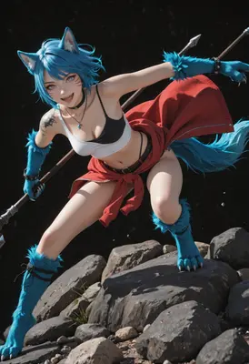 Fierce Blue Wolf Warrior in Action