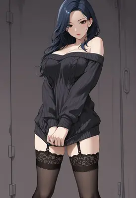 Elegant Woman in Black Knit Sweater